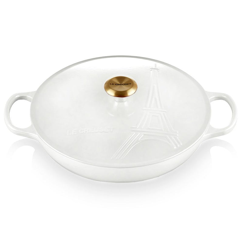 Le Creuset Eiffel Tower White Cast Iron 30cm Shallow Casserole Limited Edition