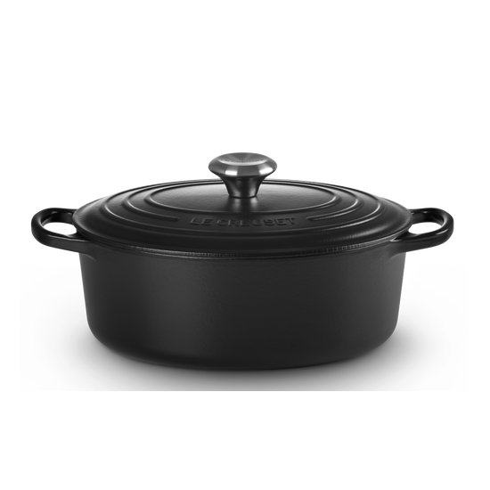 Le Creuset Signature Satin Black Cast Iron 29cm Oval Casserole (Black Interior)