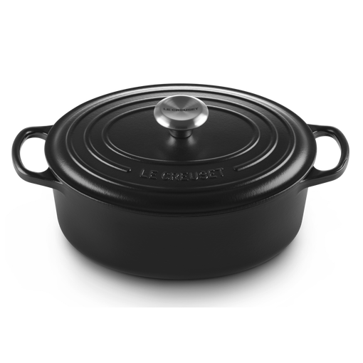 Le Creuset Signature Satin Black Cast Iron 29cm Oval Casserole (Black Interior)