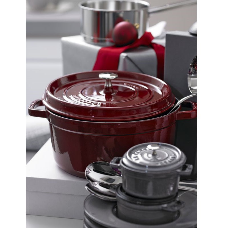 Staub Cast Iron 26cm Round Cocotte With Steamer Insert Grenadine